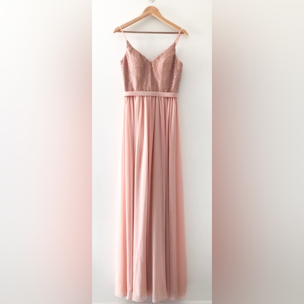 NWT Kleinfeld Melon Beaded Sequin Long Gown Sheer Bridal Prom Bridesmaid Size 4